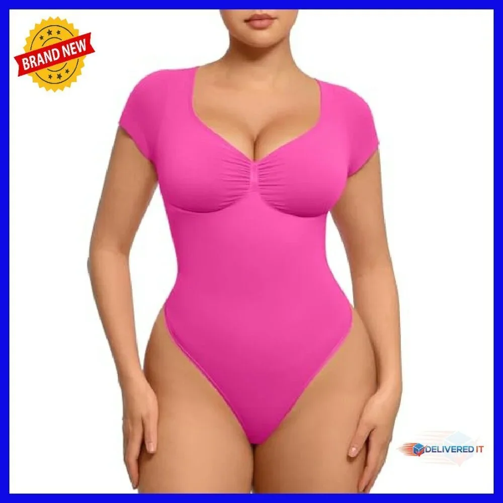 V-Neck Tummy Control Shapewear Bodysuit Seamless Thong Design